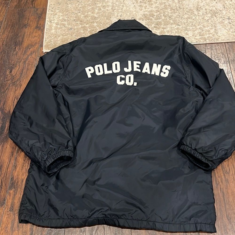 Vtg Polo Jeans Co fleece lined Windbreaker Jacket Size M spell out on back EUC